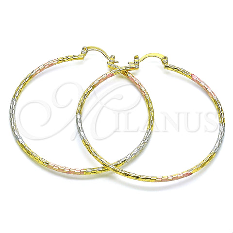 Oro Laminado Large Hoop, Gold Filled Style Diamond Cutting Finish, Tricolor, 02.168.0037.1.50