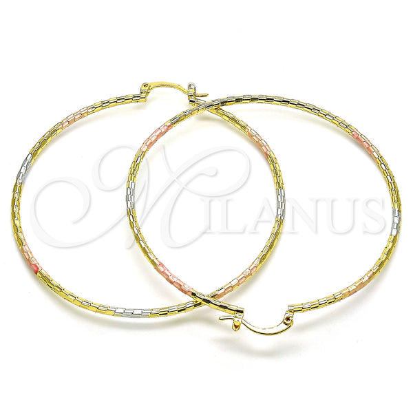 Gold Filled Hoop Earrings — Large Hoop Diamond Cutting Tricolor 02. — main product view — SKU 151163 | Oro Laminado aretes de aro — Large Hoop Diamond Cutting Tricolor 02. — SKU 151163