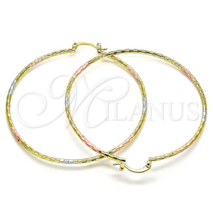 Gold Filled Hoop Earrings — Large Hoop Diamond Cutting Tricolor 02. — main product view — SKU 151163 | Oro Laminado aretes de aro — Large Hoop Diamond Cutting Tricolor 02. — SKU 151163