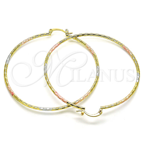 Oro Laminado Large Hoop, Gold Filled Style Diamond Cutting Finish, Tricolor, 02.168.0037.1.60