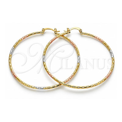 Oro Laminado Large Hoop, Gold Filled Style Diamond Cutting Finish, Tricolor, 02.168.0037.1.60