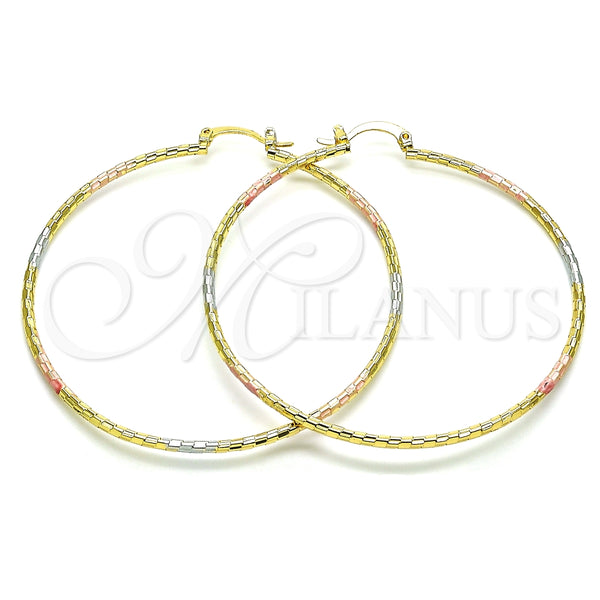 Oro Laminado Large Hoop, Gold Filled Style Diamond Cutting Finish, Tricolor, 02.168.0037.1.60 for wholesale, main product view