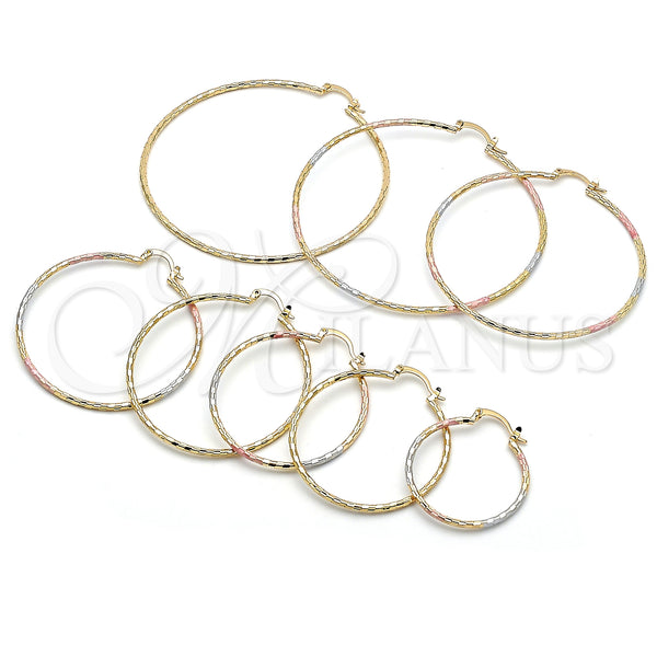 Gold Filled Hoop Earrings — Large Hoop Diamond Cutting Tricolor 02. — alternate product view — SKU 151163 | Oro Laminado aretes de aro — Large Hoop Diamond Cutting Tricolor 02. — SKU 151163