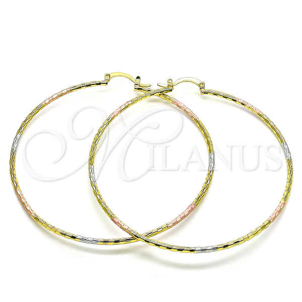 Gold Filled Hoop Earrings — Extra Large Hoop Diamond Cutting Tricolor 02. — main product view — SKU 151164 | Oro Laminado aretes de aro — Extra Large Hoop Diamond Cutting Tricolor 02. — SKU 151164