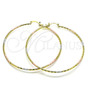 Gold Filled Hoop Earrings — Extra Large Hoop Diamond Cutting Tricolor 02. — main product view — SKU 151164 | Oro Laminado aretes de aro — Extra Large Hoop Diamond Cutting Tricolor 02. — SKU 151164