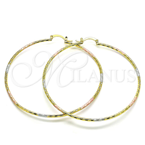 Oro Laminado Extra Large Hoop, Gold Filled Style Diamond Cutting Finish, Tricolor, 02.168.0037.1.70