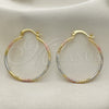 Oro Laminado Medium Hoop, Gold Filled Style Diamond Cutting Finish, Tricolor, 02.168.0039.1.30