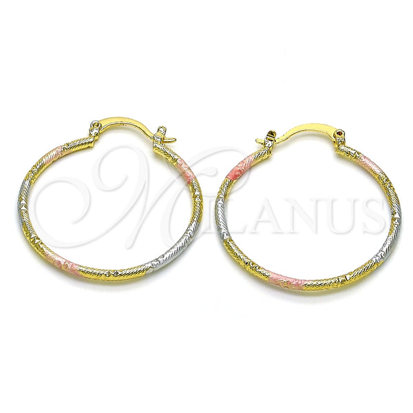 Oro Laminado Medium Hoop, Gold Filled Style Diamond Cutting Finish, Tricolor, 02.168.0039.1.30