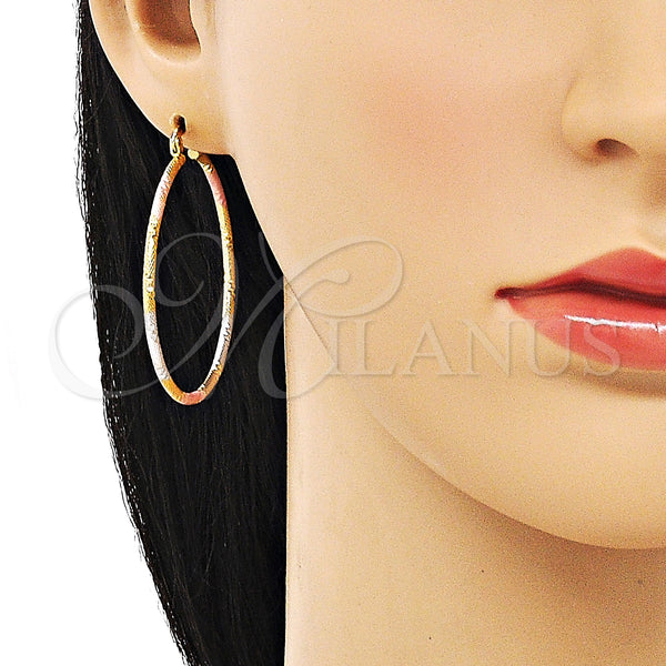 Gold Filled Hoop Earrings — Medium Hoop Diamond Cutting Tricolor 02. — alternate product view — SKU 151166 | Oro Laminado aretes de aro — Medium Hoop Diamond Cutting Tricolor 02. — SKU 151166