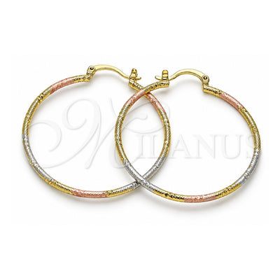 Oro Laminado Medium Hoop, Gold Filled Style Diamond Cutting Finish, Tricolor, 02.168.0039.1.40