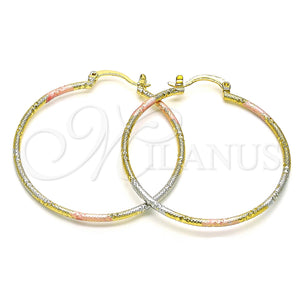 Gold Filled Hoop Earrings — Medium Hoop Diamond Cutting Tricolor 02. — main product view — SKU 151166 | Oro Laminado aretes de aro — Medium Hoop Diamond Cutting Tricolor 02. — SKU 151166