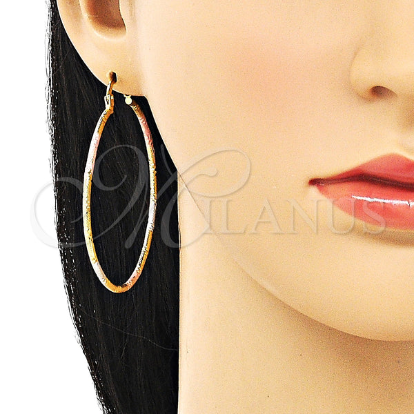 Gold Filled Hoop Earrings — Large Hoop Diamond Cutting Tricolor 02. — alternate product view — SKU 151167 | Oro Laminado aretes de aro — Large Hoop Diamond Cutting Tricolor 02. — SKU 151167