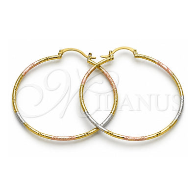 Oro Laminado Large Hoop, Gold Filled Style Diamond Cutting Finish, Tricolor, 02.168.0039.1.50