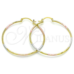 Gold Filled Hoop Earrings — Large Hoop Diamond Cutting Tricolor 02. — main product view — SKU 151167 | Oro Laminado aretes de aro — Large Hoop Diamond Cutting Tricolor 02. — SKU 151167
