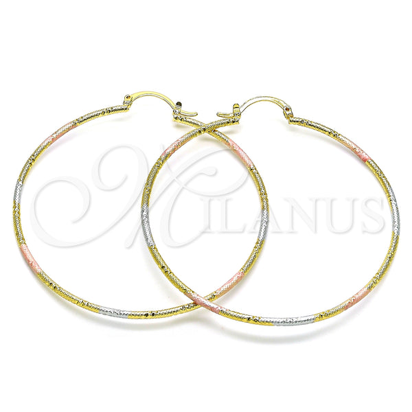 Gold Filled Hoop Earrings — Large Hoop Diamond Cutting Tricolor 02. — main product view — SKU 151168 | Oro Laminado aretes de aro — Large Hoop Diamond Cutting Tricolor 02. — SKU 151168