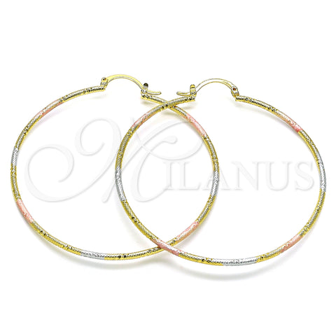 Oro Laminado Large Hoop, Gold Filled Style Diamond Cutting Finish, Tricolor, 02.168.0039.1.60
