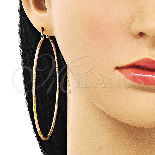 Gold Filled Hoop Earrings — Extra Large Hoop Diamond Cutting Tricolor 02. — alternate product view — SKU 151169 | Oro Laminado aretes de aro — Extra Large Hoop Diamond Cutting Tricolor 02. — SKU 151169