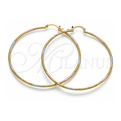 Oro Laminado Extra Large Hoop, Gold Filled Style Diamond Cutting Finish, Tricolor, 02.168.0039.1.70