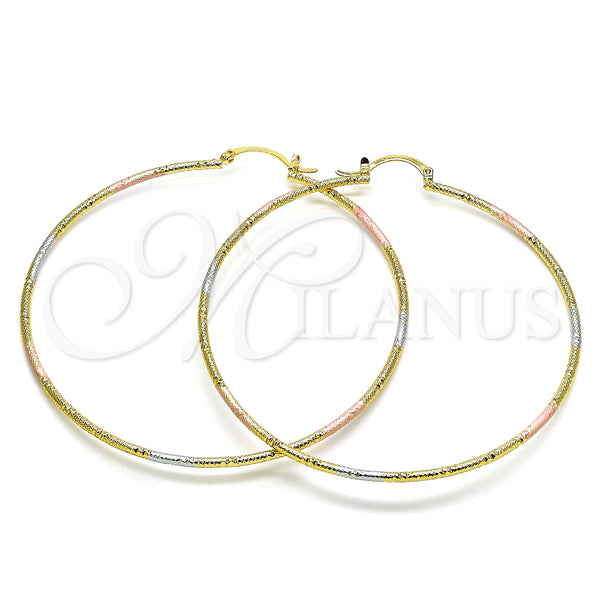 Gold Filled Hoop Earrings — Extra Large Hoop Diamond Cutting Tricolor 02. — main product view — SKU 151169 | Oro Laminado aretes de aro — Extra Large Hoop Diamond Cutting Tricolor 02. — SKU 151169