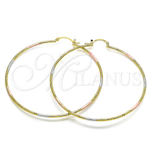 Gold Filled Hoop Earrings — Extra Large Hoop Diamond Cutting Tricolor 02. — main product view — SKU 151169 | Oro Laminado aretes de aro — Extra Large Hoop Diamond Cutting Tricolor 02. — SKU 151169