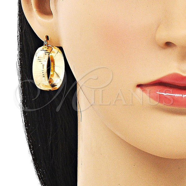 Gold Filled Hoop Earrings — Small Hoop Greek Key Design Polished 02. — alternate product view — SKU 151177 | Oro Laminado aretes de aro — Small Hoop Greek Key diseño pulido 02. — SKU 151177