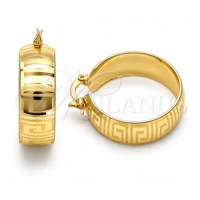 Oro Laminado Small Hoop, Gold Filled Style Greek Key Design, Polished, Golden Finish, 02.170.0399.25