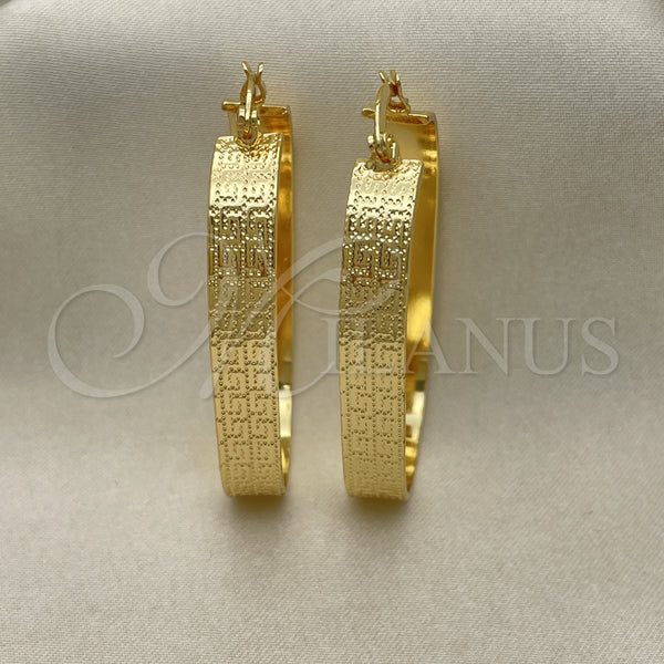 Gold Filled Hoop Earrings — Small Hoop Greek Key Design Diamond Cutting 02. — alternate product view — SKU 151183 | Oro Laminado aretes de aro — Small Hoop Greek Key diseño Diamond Cutting 02. — SKU 151183