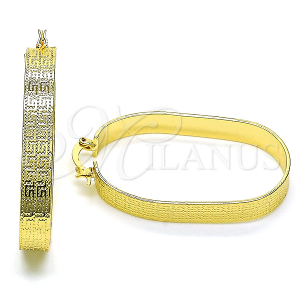Oro Laminado Small Hoop, Gold Filled Style Greek Key Design, Diamond Cutting Finish, Golden Finish for wholesale, main product view