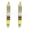 Oro Laminado Small Hoop, Gold Filled Style Greek Key Design, Diamond Cutting Finish, Golden Finish, 02.170.0405.25