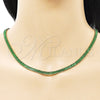 Oro Laminado Fancy Necklace, Gold Filled Style Baguette Design, with Green Cubic Zirconia, Polished, Golden Finish, 04.130.0001.7.12 (05 MM Thickness, 12 Inches Length)