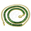 Oro Laminado Fancy Necklace, Gold Filled Style Baguette Design, with Green Cubic Zirconia, Polished, Golden Finish, 04.130.0001.7.12 (05 MM Thickness, 12 Inches Length)