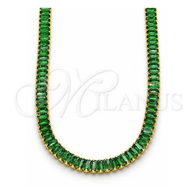 Oro Laminado Fancy Necklace, Gold Filled Style Baguette Design, with Green Cubic Zirconia, Polished, Golden Finish, 04.130.0001.7.12 (05 MM Thickness, 12 Inches Length)