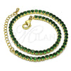 Oro Laminado Fancy Anklet, Gold Filled Style Cluster Design, with Green Cubic Zirconia, Polished, Golden Finish, 03.130.0009.8.10 (03 MM Thickness, 10 Inches Length)