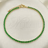 Oro Laminado Fancy Anklet, Gold Filled Style Cluster Design, with Green Cubic Zirconia, Polished, Golden Finish, 03.130.0009.8.10 (03 MM Thickness, 10 Inches Length)