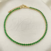 Oro Laminado Fancy Anklet, Gold Filled Style Cluster Design, with Green Cubic Zirconia, Polished, Golden Finish, 03.130.0009.8.10 (03 MM Thickness, 10 Inches Length)