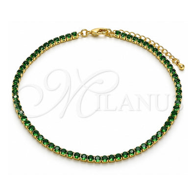 Oro Laminado Fancy Anklet, Gold Filled Style Cluster Design, with Green Cubic Zirconia, Polished, Golden Finish, 03.130.0009.8.10 (03 MM Thickness, 10 Inches Length)