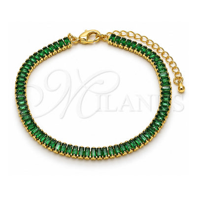 Oro Laminado Tennis Bracelet, Gold Filled Style Baguette Design, with Green Cubic Zirconia, Polished, Golden Finish, 03.130.0008.7.07 (05 MM Thickness, 7 Inches Length)