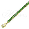 Oro Laminado Fancy Anklet, Gold Filled Style Baguette Design, with Green Cubic Zirconia, Polished, Golden Finish, 03.130.0008.7.10 (05 MM Thickness, 10 Inches Length)