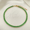Oro Laminado Fancy Anklet, Gold Filled Style Baguette Design, with Green Cubic Zirconia, Polished, Golden Finish, 03.130.0008.7.10 (05 MM Thickness, 10 Inches Length)