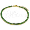 Oro Laminado Fancy Anklet, Gold Filled Style Baguette Design, with Green Cubic Zirconia, Polished, Golden Finish, 03.130.0008.7.10 (05 MM Thickness, 10 Inches Length)