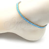 Oro Laminado Fancy Anklet, Gold Filled Style Baguette Design, with Turquoise Cubic Zirconia, Polished, Golden Finish, 03.130.0008.6.10 (05 MM Thickness, 10 Inches Length)