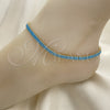 Oro Laminado Fancy Anklet, Gold Filled Style Baguette Design, with Turquoise Cubic Zirconia, Polished, Golden Finish, 03.130.0008.6.10 (05 MM Thickness, 10 Inches Length)