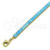 Oro Laminado Fancy Anklet, Gold Filled Style Baguette Design, with Turquoise Cubic Zirconia, Polished, Golden Finish, 03.130.0008.6.10 (05 MM Thickness, 10 Inches Length)