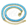 Oro Laminado Fancy Anklet, Gold Filled Style Baguette Design, with Turquoise Cubic Zirconia, Polished, Golden Finish, 03.130.0008.6.10 (05 MM Thickness, 10 Inches Length)