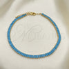 Oro Laminado Fancy Anklet, Gold Filled Style Baguette Design, with Turquoise Cubic Zirconia, Polished, Golden Finish, 03.130.0008.6.10 (05 MM Thickness, 10 Inches Length)