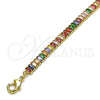 Oro Laminado Fancy Anklet, Gold Filled Style Baguette Design, with Multicolor Cubic Zirconia, Polished, Golden Finish, 03.130.0008.4.10 (05 MM Thickness, 10 Inches Length)