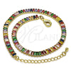 Oro Laminado Fancy Anklet, Gold Filled Style Baguette Design, with Multicolor Cubic Zirconia, Polished, Golden Finish, 03.130.0008.4.10 (05 MM Thickness, 10 Inches Length)