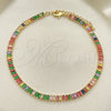 Oro Laminado Fancy Anklet, Gold Filled Style Baguette Design, with Multicolor Cubic Zirconia, Polished, Golden Finish, 03.130.0008.4.10 (05 MM Thickness, 10 Inches Length)