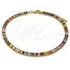 Oro Laminado Fancy Anklet, Gold Filled Style Baguette Design, with Multicolor Cubic Zirconia, Polished, Golden Finish, 03.130.0008.4.10 (05 MM Thickness, 10 Inches Length)