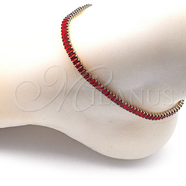 Gold Filled Anklet — Fancy Anklet Baguette Design with Garnet Cubic Zirconia — alternate product view — SKU 151200 | Oro Laminado tobillera — elegante Anklet Baguette diseño with Garnet Cubic Zirconia — SKU 151200